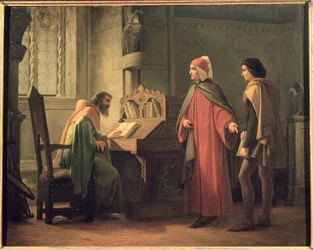 Dante (1265-1321) presenteert Giotto (1266-1337) aan Guido da Polenta (d.1310)